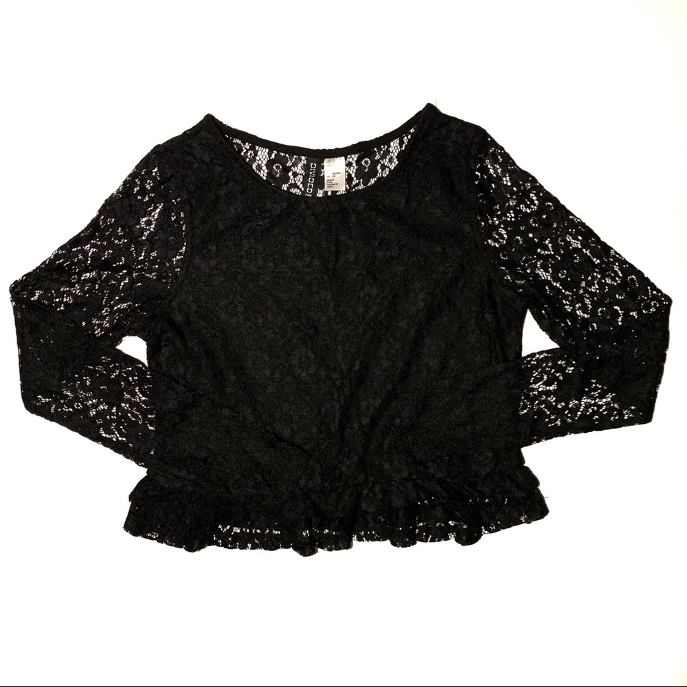H&M Lace Overlay Top Ruffle Bottom Hem